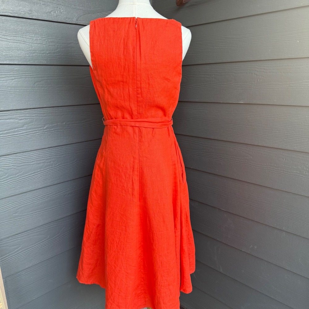 Lauren Ralph Lauren 100% Linen Wrap Look Tie Waist Dress Orange Size 6 - Picture 2 of 10